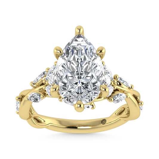 14K Yellow Gold Lab Grown Diamond 3 1/2 Ct.Tw. Marquise and Pear Engagement Ring (IGI Certified Center 3ct)