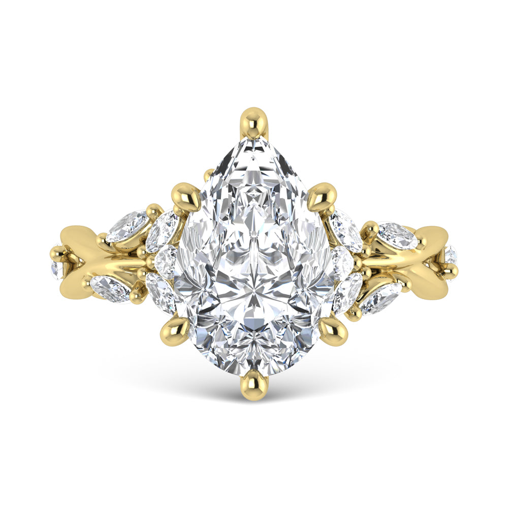14K Yellow Gold Lab Grown Diamond 3 1/2 Ct.Tw. Marquise and Pear Engagement Ring (IGI Certified Center 3ct)