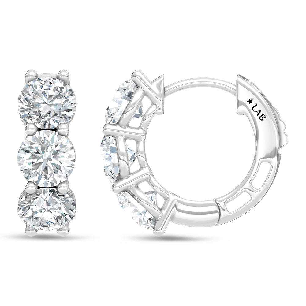 14K White Gold Lab Grown Diamond 2 Ct.Tw. 3 Stone Huggie Earrings