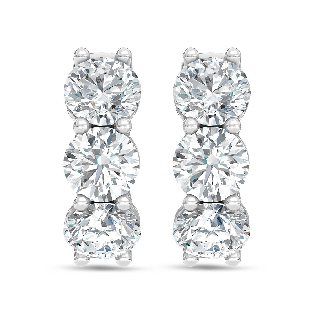 14K White Gold Lab Grown Diamond 2 Ct.Tw. 3 Stone Huggie Earrings