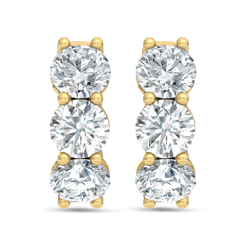 14K Yellow Gold Lab Grown Diamond 2 Ct.Tw. 3 Stone Huggie Earrings