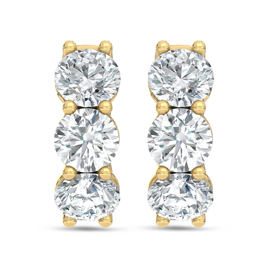 14K Yellow Gold Lab Grown Diamond 2 Ct.Tw. 3 Stone Huggie Earrings