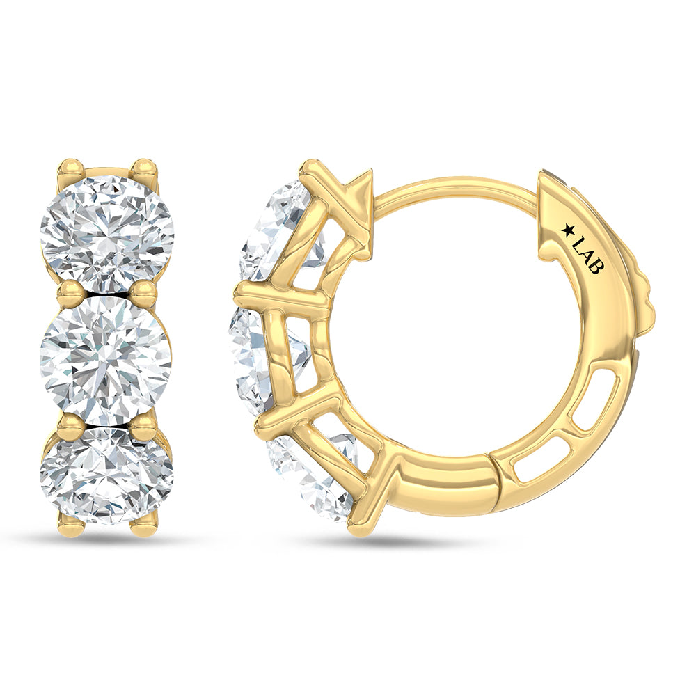 14K Yellow Gold Lab Grown Diamond 2 Ct.Tw. 3 Stone Huggie Earrings