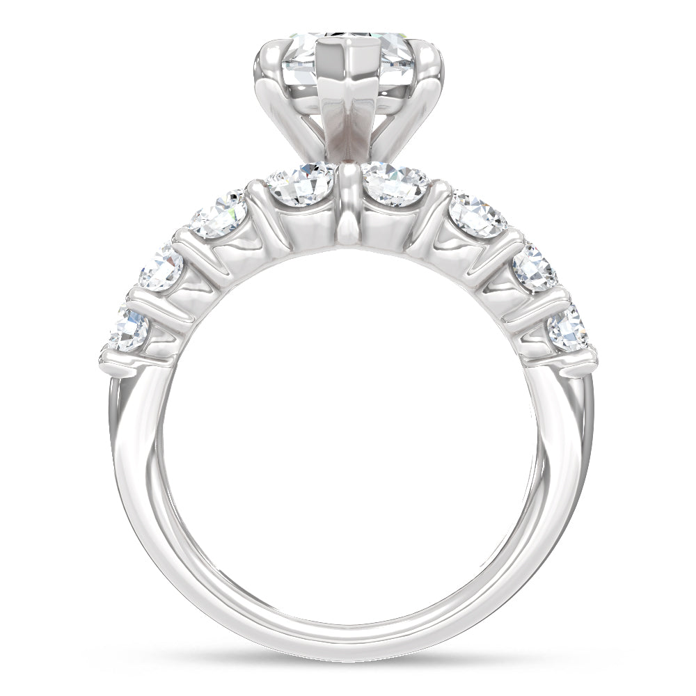 14K White Gold Lab Grown Diamond 6 3/4 Ct.Tw. Center Marquise and Baguette Engagement Ring (IGI Certified Center 3ct)