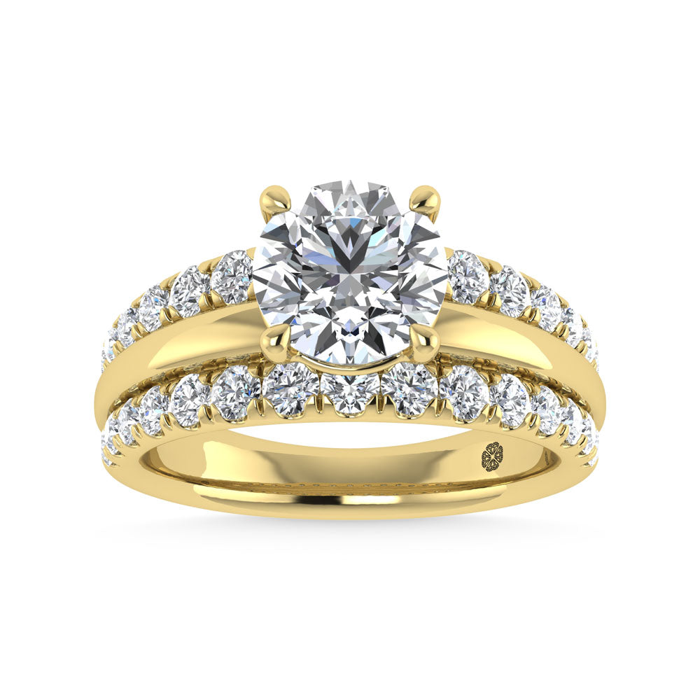 14K Yellow Gold 3 Ct.Tw. Lab Grown Diamond Round Shape Engagement Ring (IGI Certified Center 2ct)