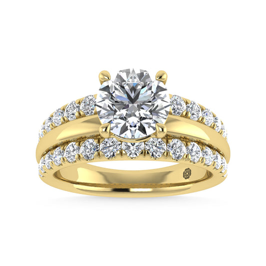 14K Yellow Gold 3 Ct.Tw. Lab Grown Diamond Round Shape Engagement Ring (IGI Certified Center 2ct)