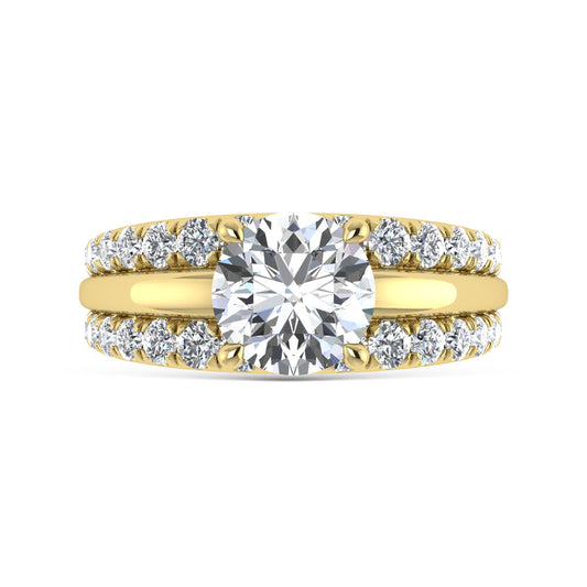 14K Yellow Gold 3 Ct.Tw. Lab Grown Diamond Round Shape Engagement Ring (IGI Certified Center 2ct)