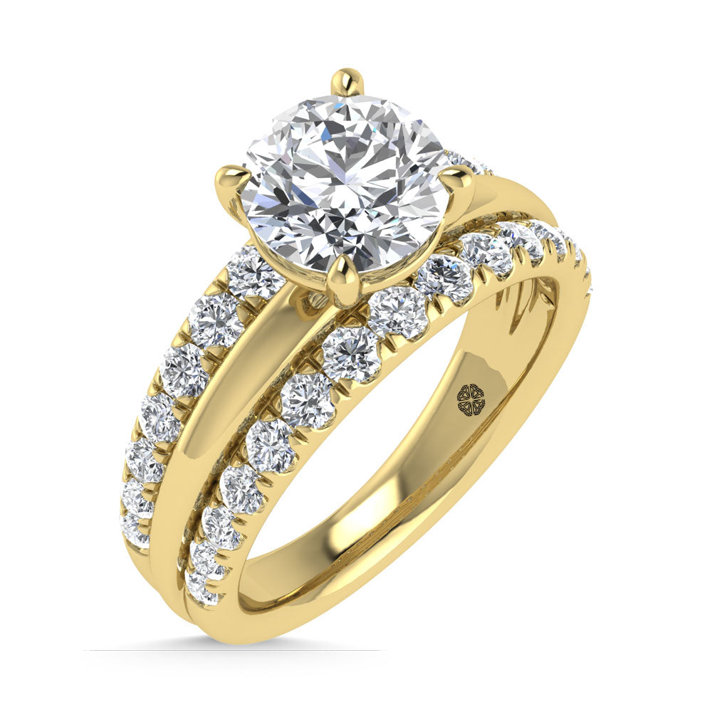 14K Yellow Gold 3 Ct.Tw. Lab Grown Diamond Round Shape Engagement Ring (IGI Certified Center 2ct)