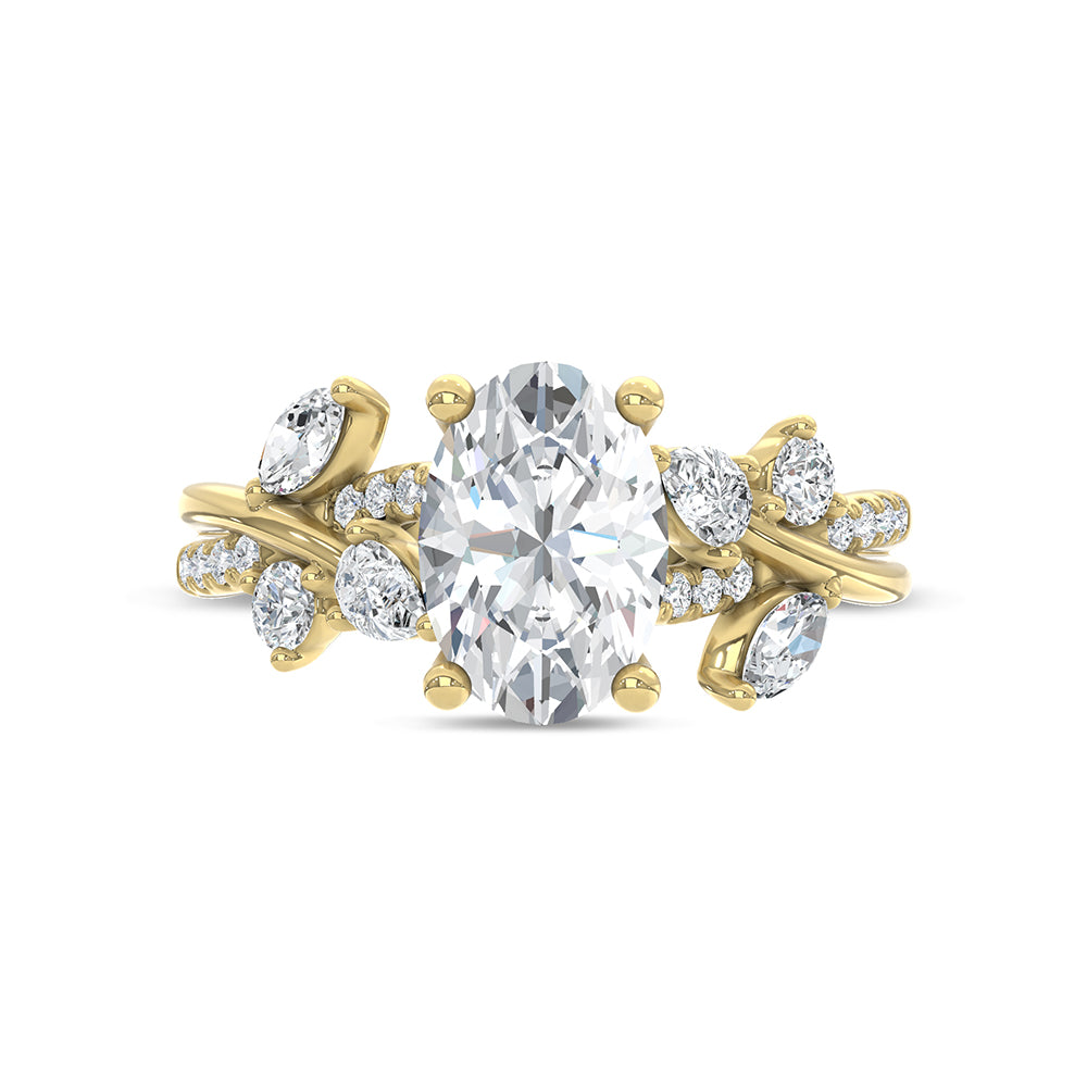 14K Yellow Gold Lab Grown Diamond 2 1/2 Ct.Tw. Floral Shank Engagement Ring (Center 2ct)