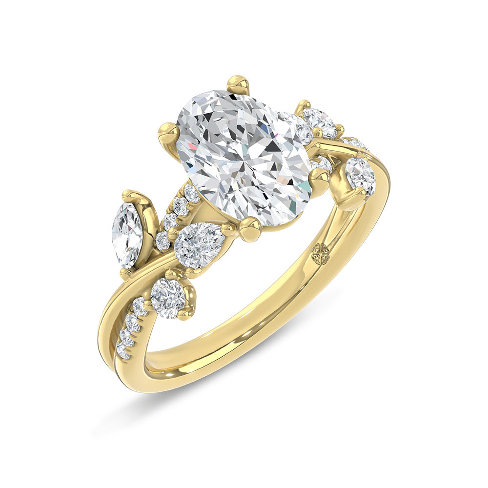 14K Yellow Gold Lab Grown Diamond 2 1/2 Ct.Tw. Floral Shank Engagement Ring (Center 2ct)