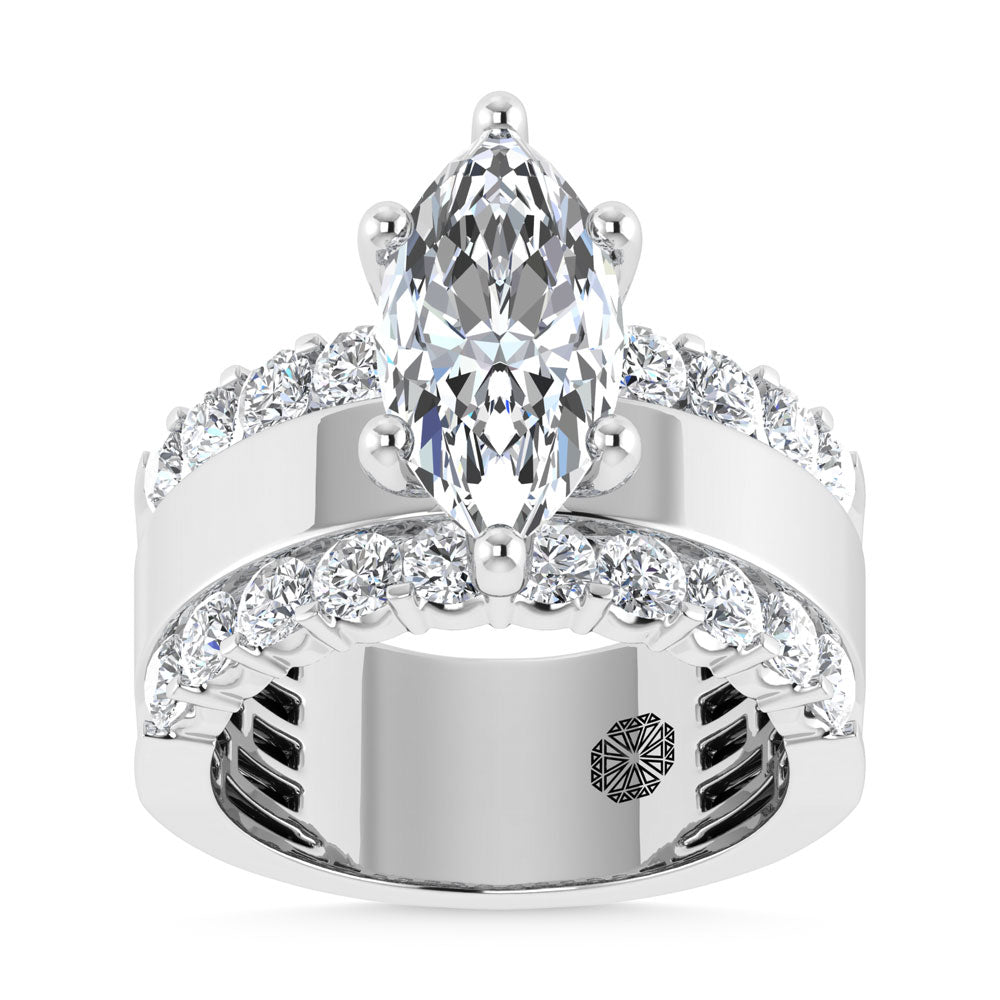 14K White Gold 4 1/2 Ct.Tw. Lab Grown Diamond Marquise Shape Machine Ring (IGI Certified Center 3ct)