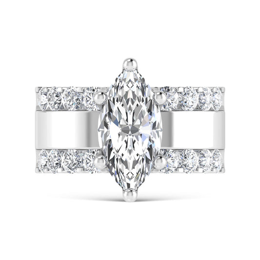 14K White Gold 4 1/2 Ct.Tw. Lab Grown Diamond Marquise Shape Machine Ring (IGI Certified Center 3ct)