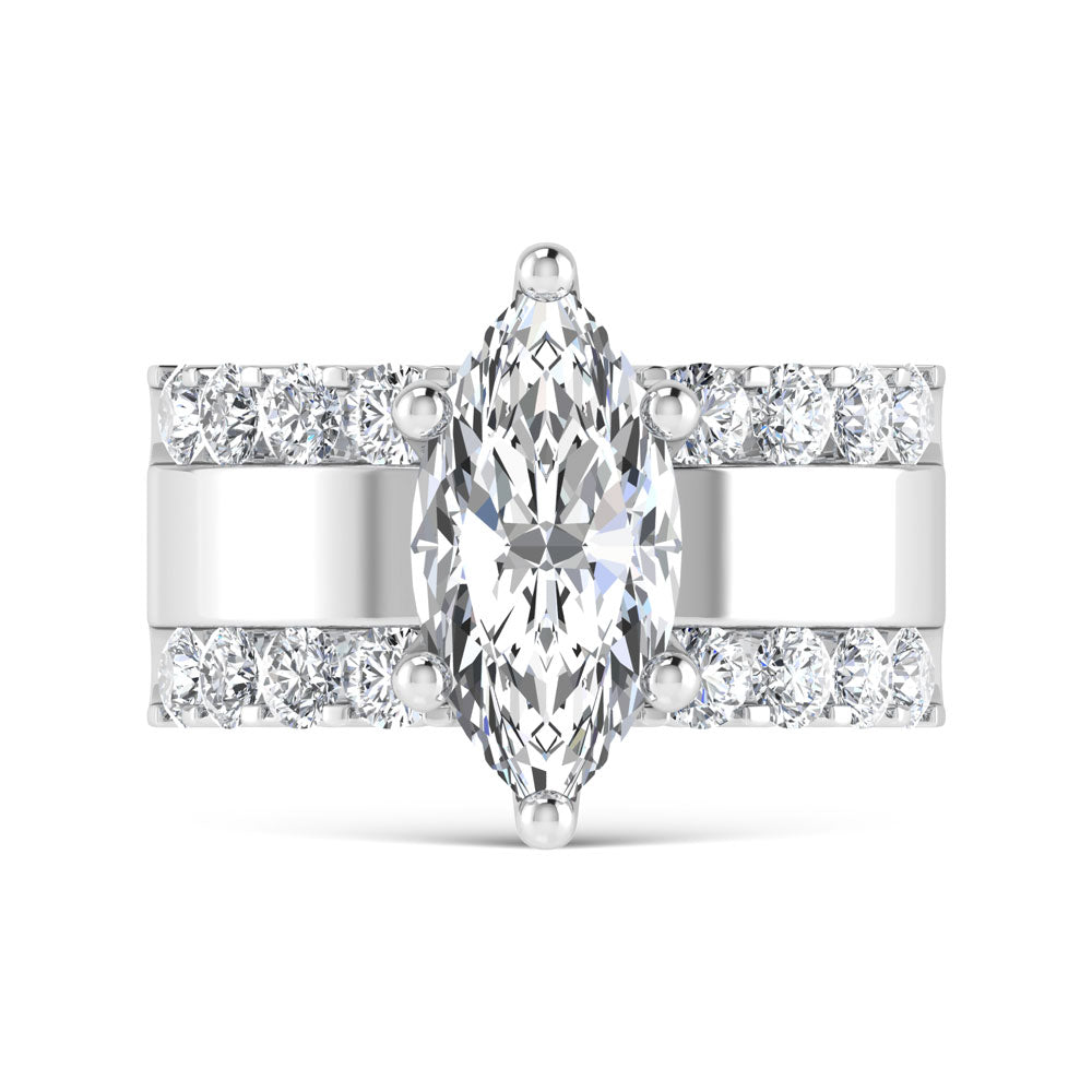 14K White Gold 4 1/2 Ct.Tw. Lab Grown Diamond Marquise Shape Machine Ring (IGI Certified Center 3ct)
