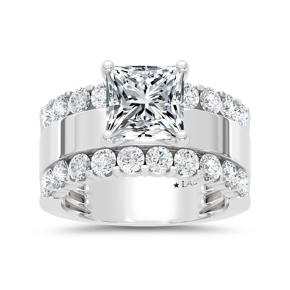 14K White Gold 3 1/2 Ct.Tw. Lab Grown Diamond Princess Shape Engagement Ring (IGI Certified Center 2ct)