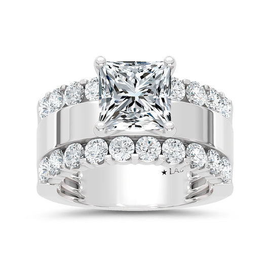 14K White Gold 3 1/2 Ct.Tw. Lab Grown Diamond Princess Shape Engagement Ring (IGI Certified Center 2ct)