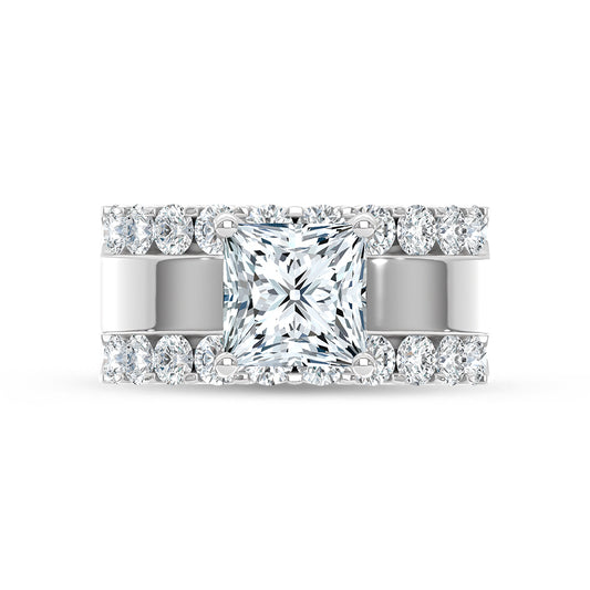 14K White Gold 3 1/2 Ct.Tw. Lab Grown Diamond Princess Shape Engagement Ring (IGI Certified Center 2ct)