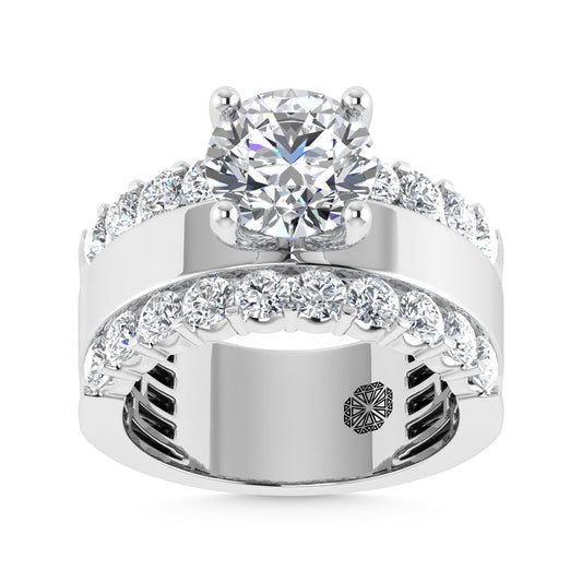14K White Gold 3 1/2 Ct.Tw. Lab Grown Diamond Round Shape Engagement Ring (IGI Certified Center 2ct)