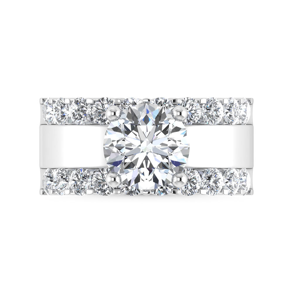 14K White Gold 3 1/2 Ct.Tw. Lab Grown Diamond Round Shape Engagement Ring (IGI Certified Center 2ct)