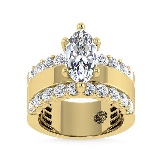 14K Yellow Gold 3 1/2 Ct.Tw. Lab Grown Diamond Marquise Shape Engagement Ring (IGI Certified Center 2ct)