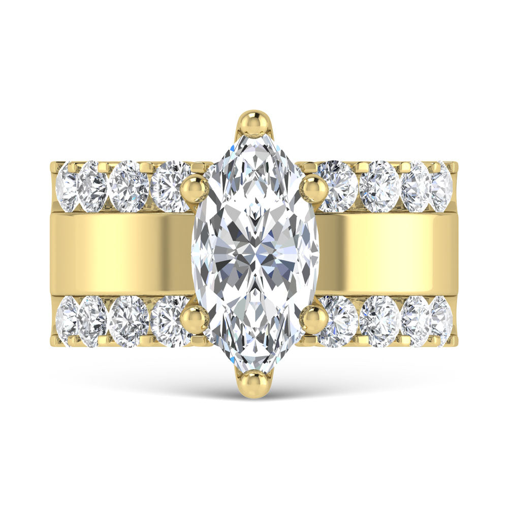 14K Yellow Gold 3 1/2 Ct.Tw. Lab Grown Diamond Marquise Shape Engagement Ring (IGI Certified Center 2ct)
