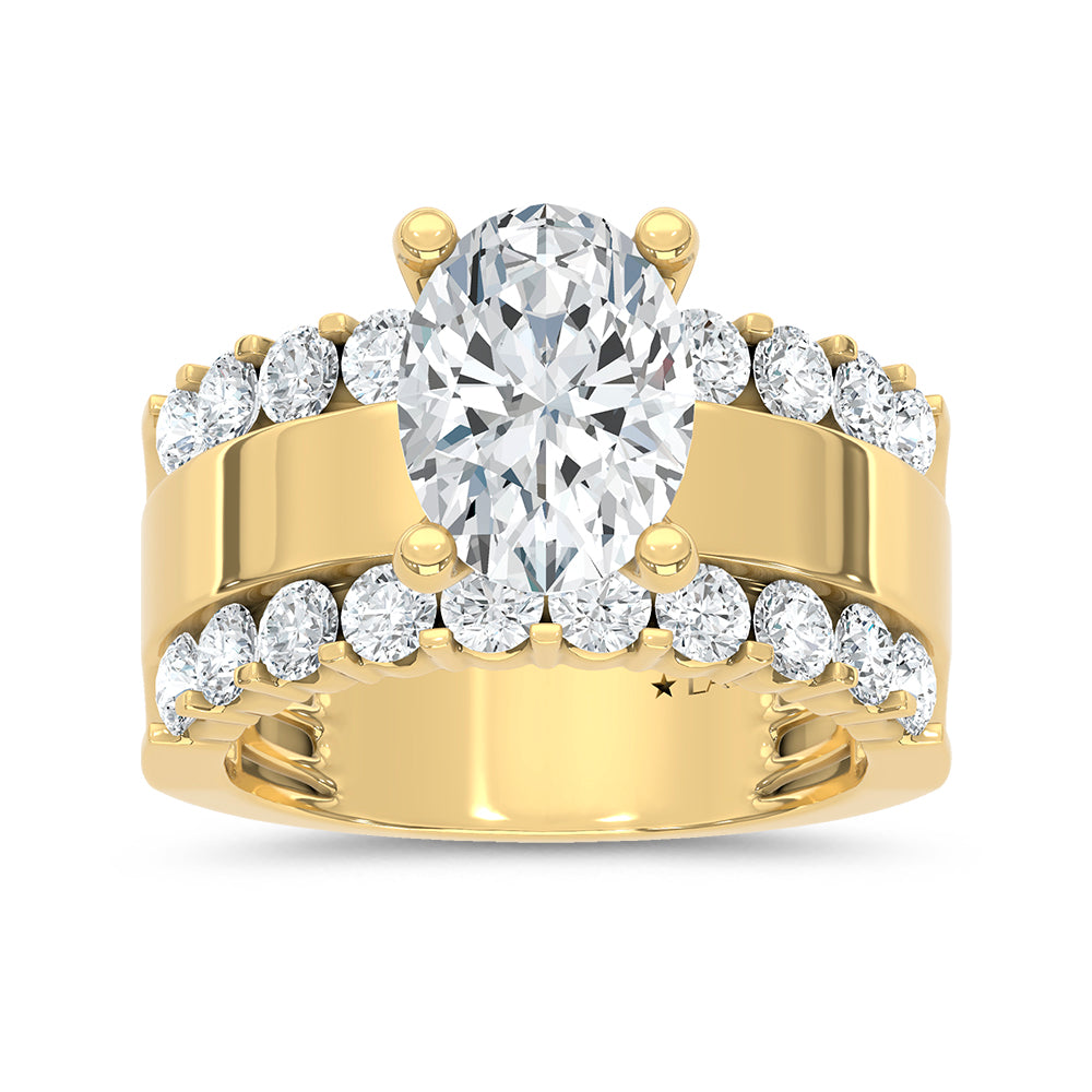 14K Yellow Gold 4 1/2 Ct.Tw. Lab Grown Diamond Oval Shape Machine Ring (IGI Certified Center 3ct)