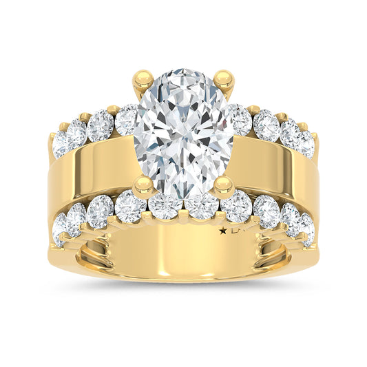 14K Yellow Gold 4 1/2 Ct.Tw. Lab Grown Diamond Oval Shape Machine Ring (IGI Certified Center 3ct)