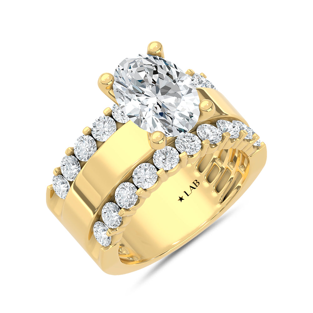 14K Yellow Gold 4 1/2 Ct.Tw. Lab Grown Diamond Oval Shape Machine Ring (IGI Certified Center 3ct)