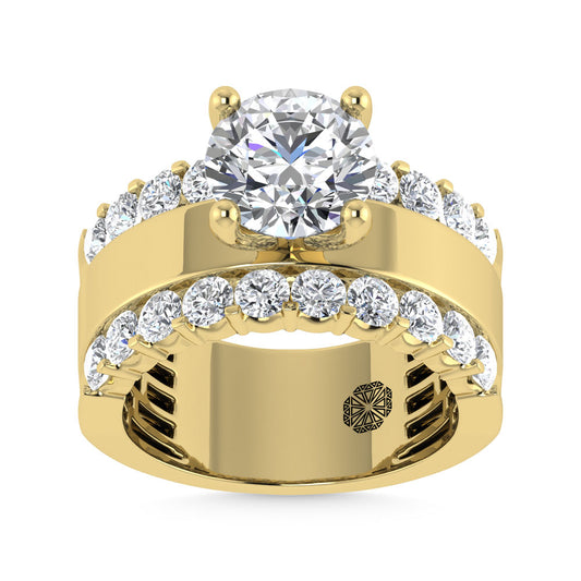14K Yellow Gold 3 1/2 Ct.Tw. Lab Grown Diamond Round Shape Engagement Ring (IGI Certified Center 2ct)