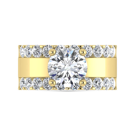 14K Yellow Gold 3 1/2 Ct.Tw. Lab Grown Diamond Round Shape Engagement Ring (IGI Certified Center 2ct)