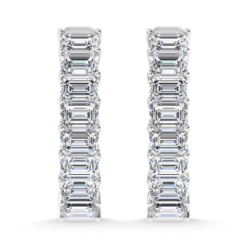 14K White Gold 5 Ct.Tw. Lab Grown Diamond Horizontal Emerald Shape In and Our Hoop Earrings