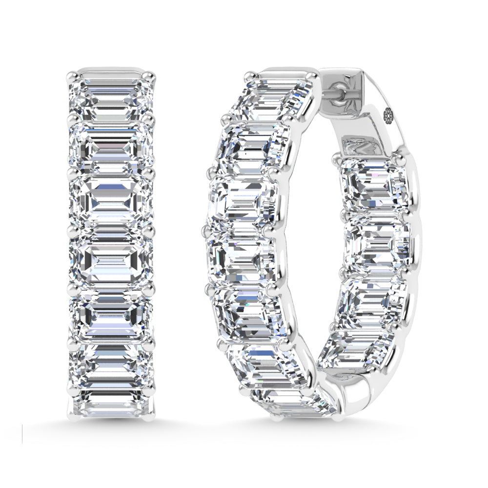 14K White Gold 8 Ct.Tw. Lab Grown Diamond Horizontal Emerald Shape In and Our Hoop Earrings
