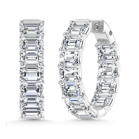 14K White Gold 8 Ct.Tw. Lab Grown Diamond Horizontal Emerald Shape In and Our Hoop Earrings