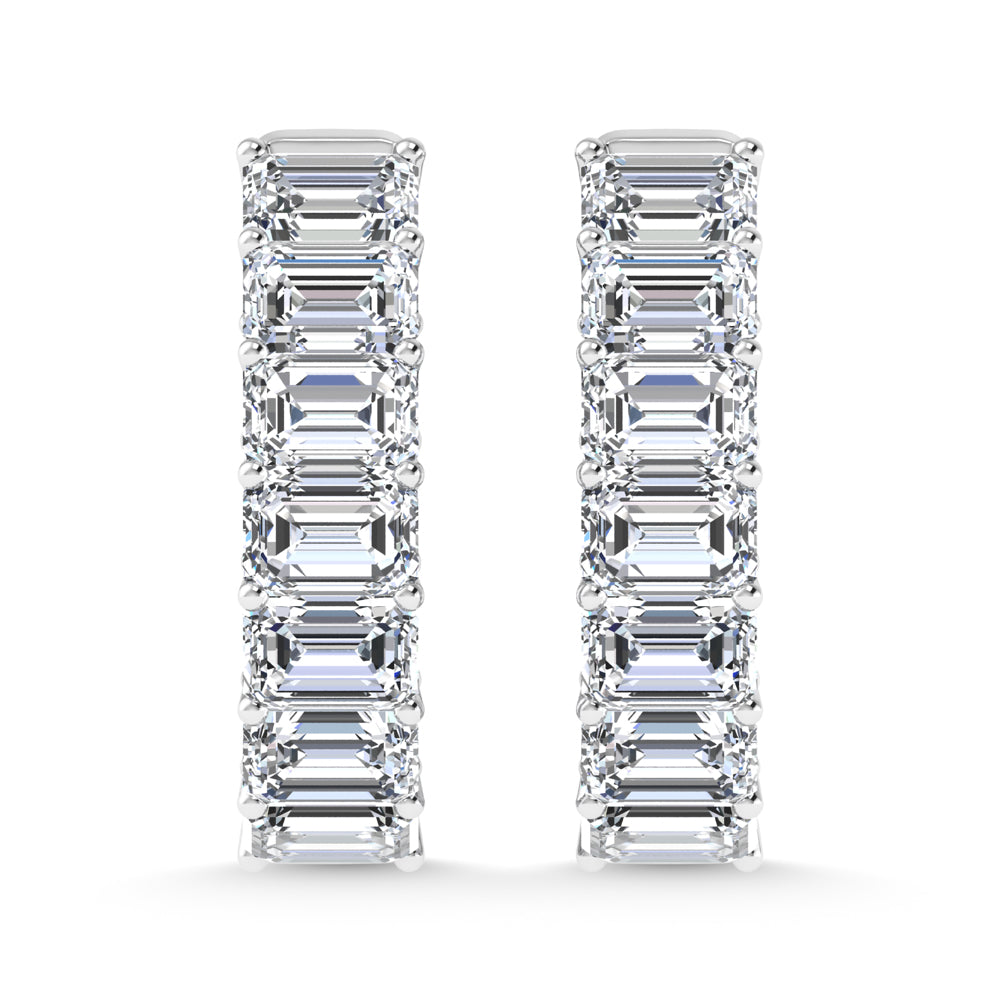14K White Gold 8 Ct.Tw. Lab Grown Diamond Horizontal Emerald Shape In and Our Hoop Earrings
