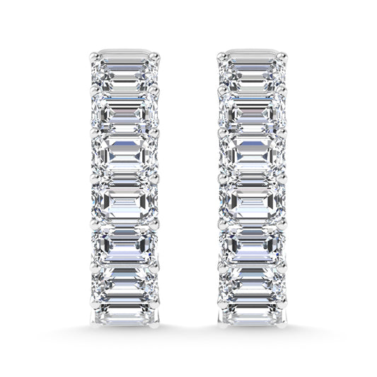 14K White Gold 8 Ct.Tw. Lab Grown Diamond Horizontal Emerald Shape In and Our Hoop Earrings