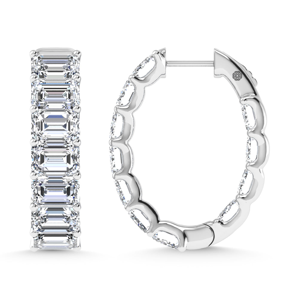 14K White Gold 8 Ct.Tw. Lab Grown Diamond Horizontal Emerald Shape In and Our Hoop Earrings