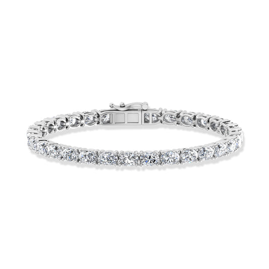 14K White Gold 10 Ct.Tw. Oval Horizontal Shape Lab Grown Diamond Tennis Bracelet