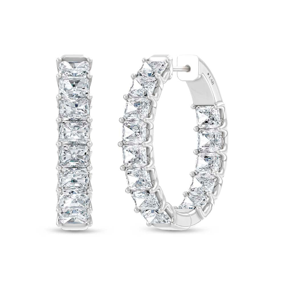 14K White Gold 4 Ct.Tw. Lab Grown Diamond Horizontal Radiant Shape In and Our Hoop Earrings