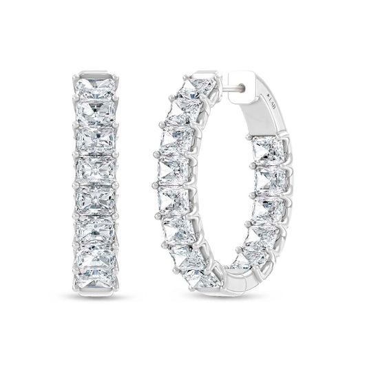 14K White Gold 4 Ct.Tw. Lab Grown Diamond Horizontal Radiant Shape In and Our Hoop Earrings