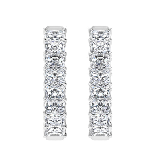 14K White Gold 4 Ct.Tw. Lab Grown Diamond Horizontal Radiant Shape In and Our Hoop Earrings