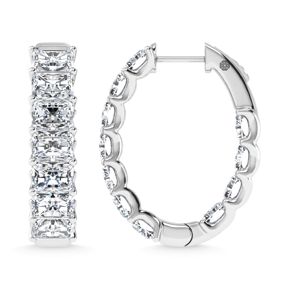 14K White Gold Lab Grown Diamond 7 Ct.Tw. Horizontal Radiant Shape In and Out Hoop Earrings