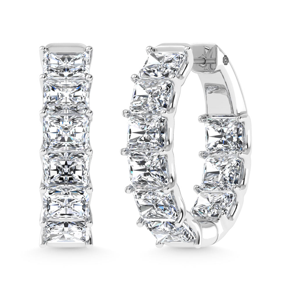 14K White Gold 9 Ct.Tw. Lab Grown Diamond In and Out Vertical Radiant Shape Hoop Earring