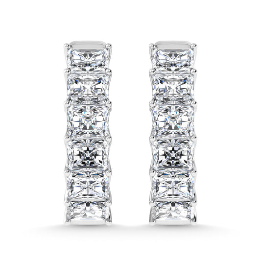 14K White Gold 9 Ct.Tw. Lab Grown Diamond In and Out Vertical Radiant Shape Hoop Earring