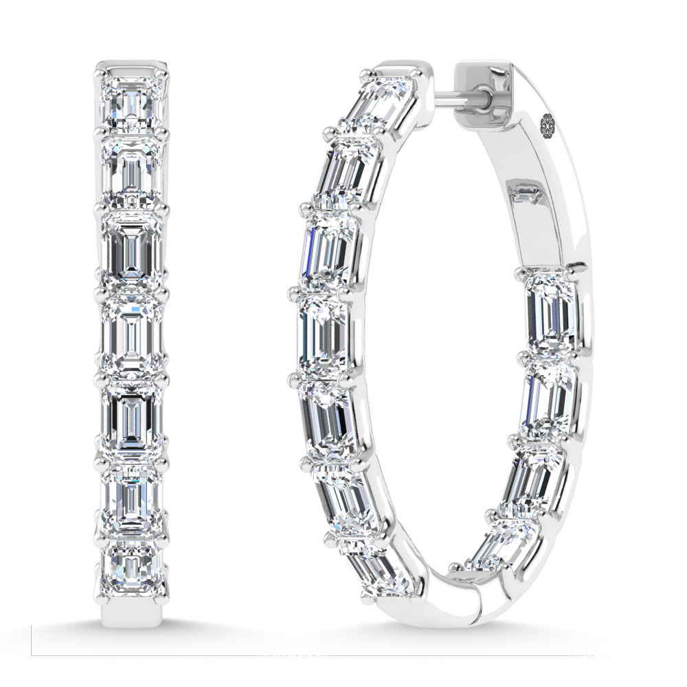 14K White Gold 3 1/2 Ct.Tw. Lab Grown Diamond Vertical Emerald Shape In and Our Hoop Earrings