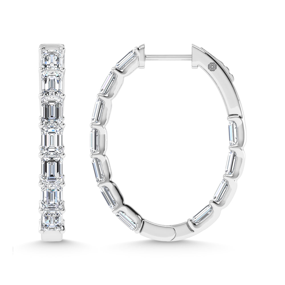14K White Gold 3 1/2 Ct.Tw. Lab Grown Diamond Vertical Emerald Shape In and Our Hoop Earrings
