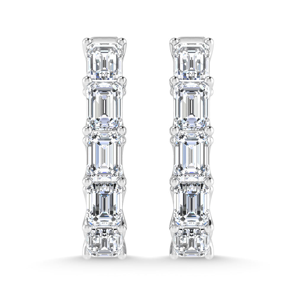 14K White Gold 8 Ct.Tw. Lab Grown Diamond Vertical Emerald Shape In and Our Hoop Earrings