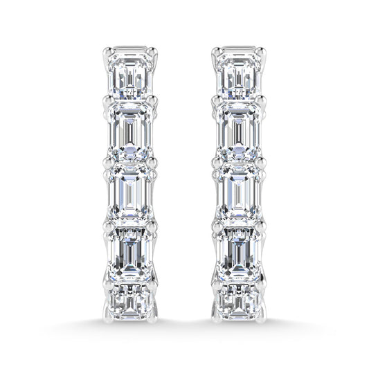 14K White Gold 8 Ct.Tw. Lab Grown Diamond Vertical Emerald Shape In and Our Hoop Earrings