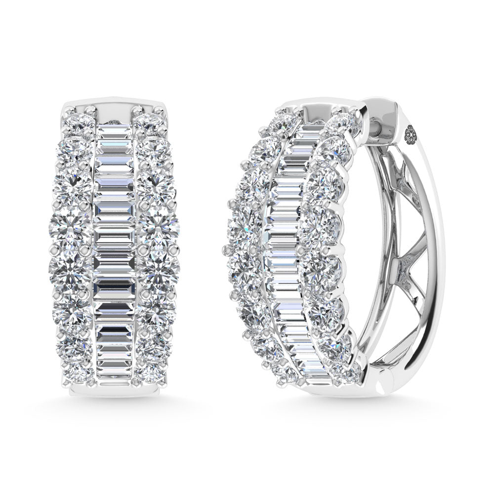 14K White Gold 4 Ct.Tw. Round and Baguette Lab Grown Diamond  Hoop Earring
