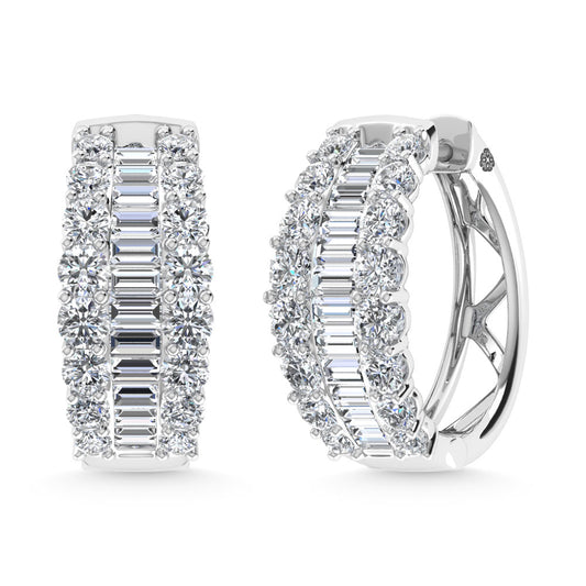 14K White Gold 4 Ct.Tw. Round and Baguette Lab Grown Diamond  Hoop Earring