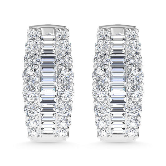 14K White Gold 5 Ct.Tw. Round and Baguette Lab Grown Diamond  Hoop Earring
