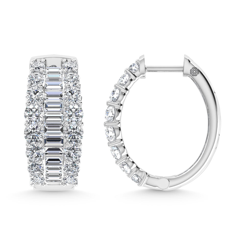 14K White Gold 5 Ct.Tw. Round and Baguette Lab Grown Diamond  Hoop Earring